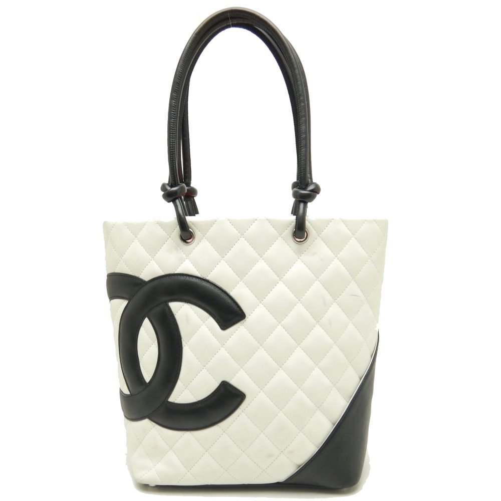 Chanel Cambon Line Tote Bag Lambskin White x Black